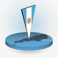 Argentina map in round isometric style with triangular 3D flag of Argentina vector