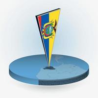 Ecuador mapa en redondo isométrica estilo con triangular 3d bandera de Ecuador vector