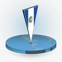 El Salvador map in round isometric style with triangular 3D flag of El Salvador vector