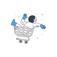 Cute Astronaut Cosmonaut Driving Empty Cart trolley for Empty State ui web error page element illustration vector