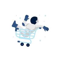 Cute Astronaut Cosmonaut Driving Empty Cart trolley for Empty State ui web error page element illustration vector