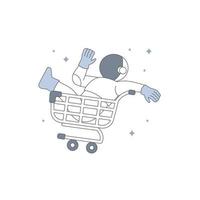 Cute Astronaut Cosmonaut Driving Empty Cart trolley for Empty State ui web error page element illustration vector