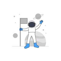 Astronaut or cosmonaut at planet exploration with flag for welcome or get started empty state illustration element vector