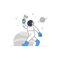 Astronaut or cosmonaut walking at planet exploration with phone communication for bad gateway error empty state illustration vector