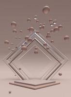 3D beige geometric minimal composition with glass triangular podium and flying bubbles. Abstract vertical background for cosmetic, beauty product promotion photo