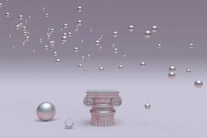 3D minimal marble pink podium with flying bubbles on background. Pedestal for presentation products, abstract illustration photo