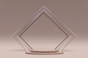 3D beige background with geometric podium and triangle arch. Trendy graphic design. Neutral shades, minimal shapes photo
