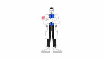 Healthcare provider animation. Medical education. Clinician isolated 2D cartoon flat colour line character 4K video footage on white background with alpha channel transparency for web design