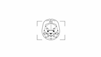 AI processing cat face bw animation. Animated feline animal 2D flat monochromatic thin line character. Computer vision 4K video concept footage with alpha channel transparency for web design