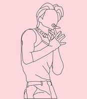 Idol kpop star on stage line art illustration eps.10 vector