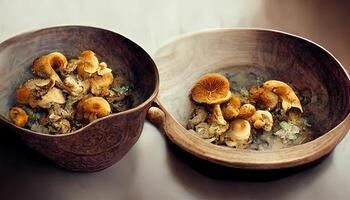 Excellent Fresh mushrooms in a bowl. photo