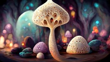 Magic Mushroom Hollow - mystical background. photo