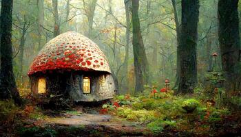 mushroom house in forest. photo