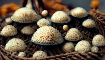 Mushrooms basket realistic concept with boletus and porcini illustration. photo