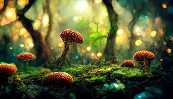 Surprising Mushroom Wallpaper ,Fantasy Wallpaper, 4K, Mushroom Light, Fantasy Mushroom, Jungle. photo