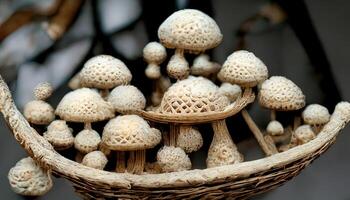 Basket of freshly picked up mushrooms. photo