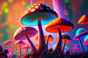 Psychedelic mushrooms limited colors pattern. photo