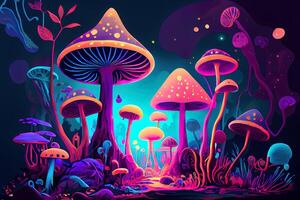 Eclectic mushrooms image abstract image in pastel neon colors dreamy abstract mushroom. photo