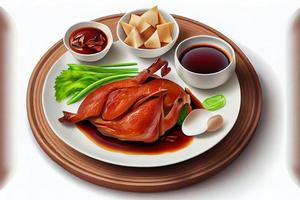 Chinese Peking Duck Food in the plate on the table photo