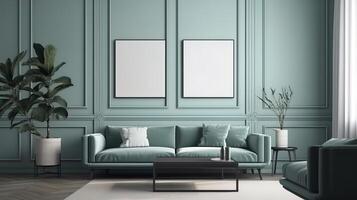 Frame mockup in modern classic living room interior background. photo