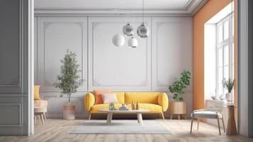 Illustration of modern light apartment with big windows. photo