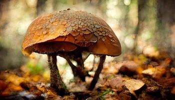 Boletus edulis or cep, edible wild mushroom in a forest. photo