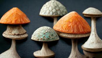 Magic mushroom in the enchanted forest of the eden. photo