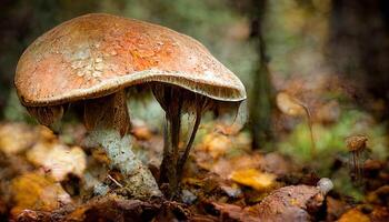 Cep mushroom growing in autumn forest. photo