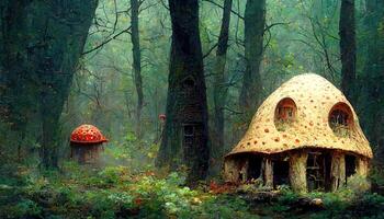 Mushroom house village in fairytale theme on transparent background. photo