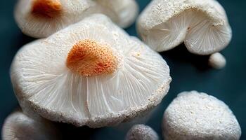 bin of fresh raw white mushrooms. photo