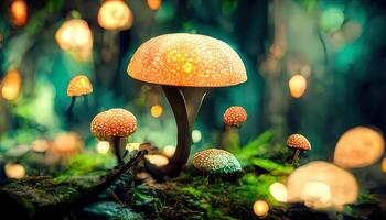 Mushroom Wallpaper ,Fantasy Wallpaper, 4K, Mushroom Light, Fantasy Mushroom, Jungle. photo