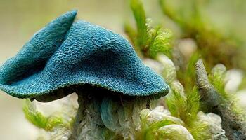 Puffball mushrooms growing on green grass in forest after raining. photo