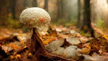 Cep mushroom growing in autumn forest. photo