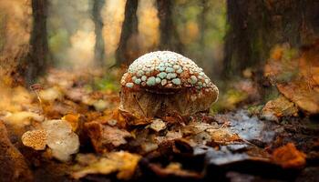 Boletus edulis or cep, edible wild mushroom in a forest. photo