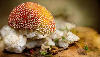 Thumbnail design with mushroom and fungi. photo