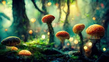 Wonderful Mushroom Wallpaper ,Fantasy Wallpaper, 4K, Mushroom Light, Fantasy Mushroom, Jungle. photo