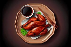 Chinese Peking Duck Food in the plate on the table photo