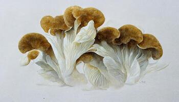White mushrooms fresh ripe mushrooms on white background. photo