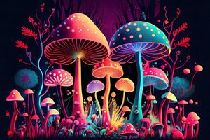 Psychedelic mushrooms limited colors pattern. photo