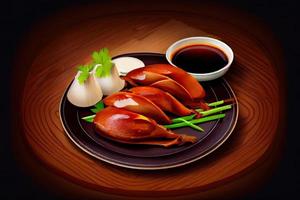 Chinese Peking Duck Food in the plate on the table photo