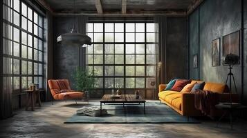 Living room interior in loft, industrial style. photo