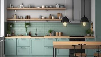 Dining room and kitchen copy space on white background. photo