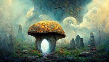 Magic Mushroom Hollow - mystical background. photo