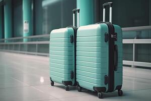 Two luggage suitcases in airport terminal. Travel concept. photo