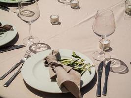 Luxury elegant wedding reception table arrangement and floral centerpiece - wedding banquet and event outdoor photo