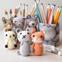 A collection of toys with pencils photo