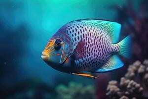 A colorful fish swimming at the bottom of the sea. Coral reef and fish. photo