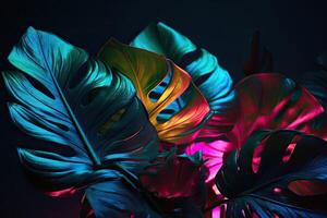 Neon tropical palm leaves. Nature spring concept. Minimal summer abstract jungle or forest pattern. photo