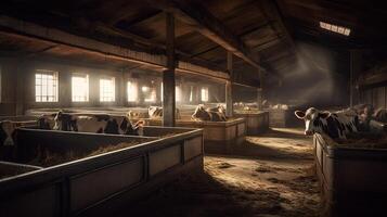 vacas reproducción y pantorrillas siendo mantenido dentro el caja por separado, generado ai imagen foto