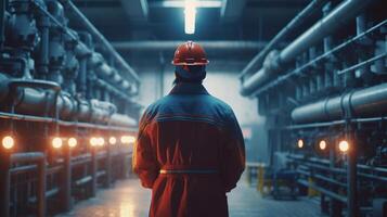 Worker supervisor in district heating plant, image photo